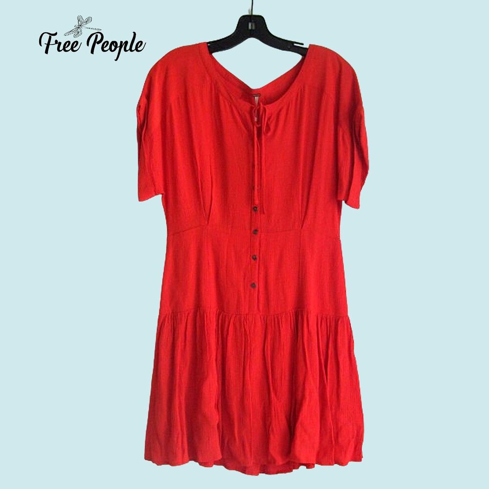 Free People NEW Cottagecore Drawstring Empire Drop Waist Cuff Sleeve Dress S